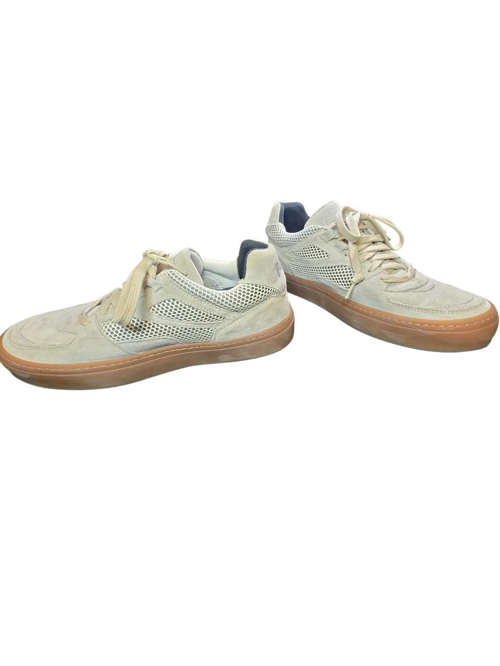 P448 Monza Sand Mesh Suede Low Top Sneakers Beige Tan Gum Sole EUC Size 40